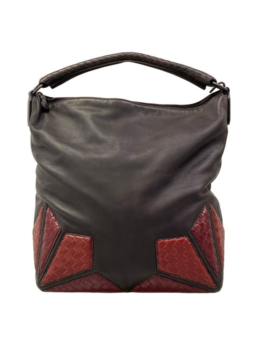 Bottega Veneta Shoulder Bag Intrecciato Brown Red Leather